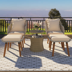 K&K Patio Conversation Set - 5 Pieces Wicker Furniture Chairs Set with a Cool Bar Table - Brown