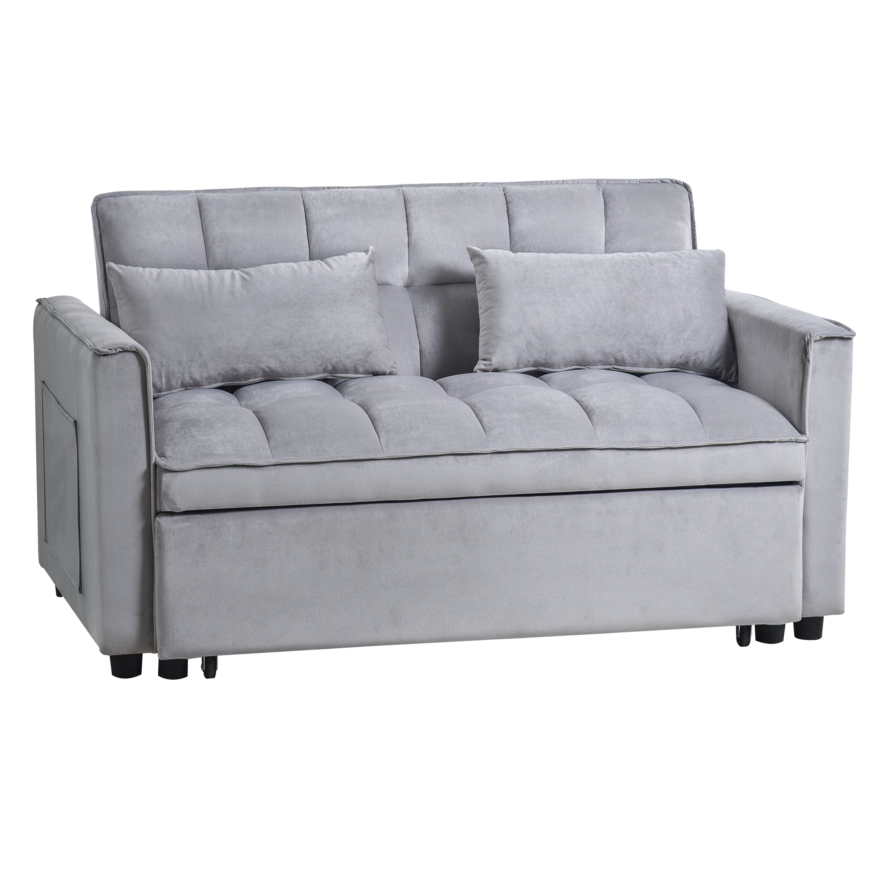 3-in-1 Sleeper Sofa Bed, Velvet Loveseat Futon – Gray 3-in-1 Sleeper Sofa Bed, Velvet Loveseat Futon – Gray
