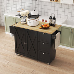 45.4" Black Rolling Kitchen Cart with Drop Leaf & Storage