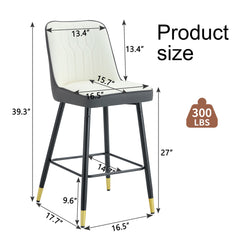 Modern Two-Tone PU Bar Stool Set of 2 - White and Dark Gray Spliced Design with Gold Decorated Legs