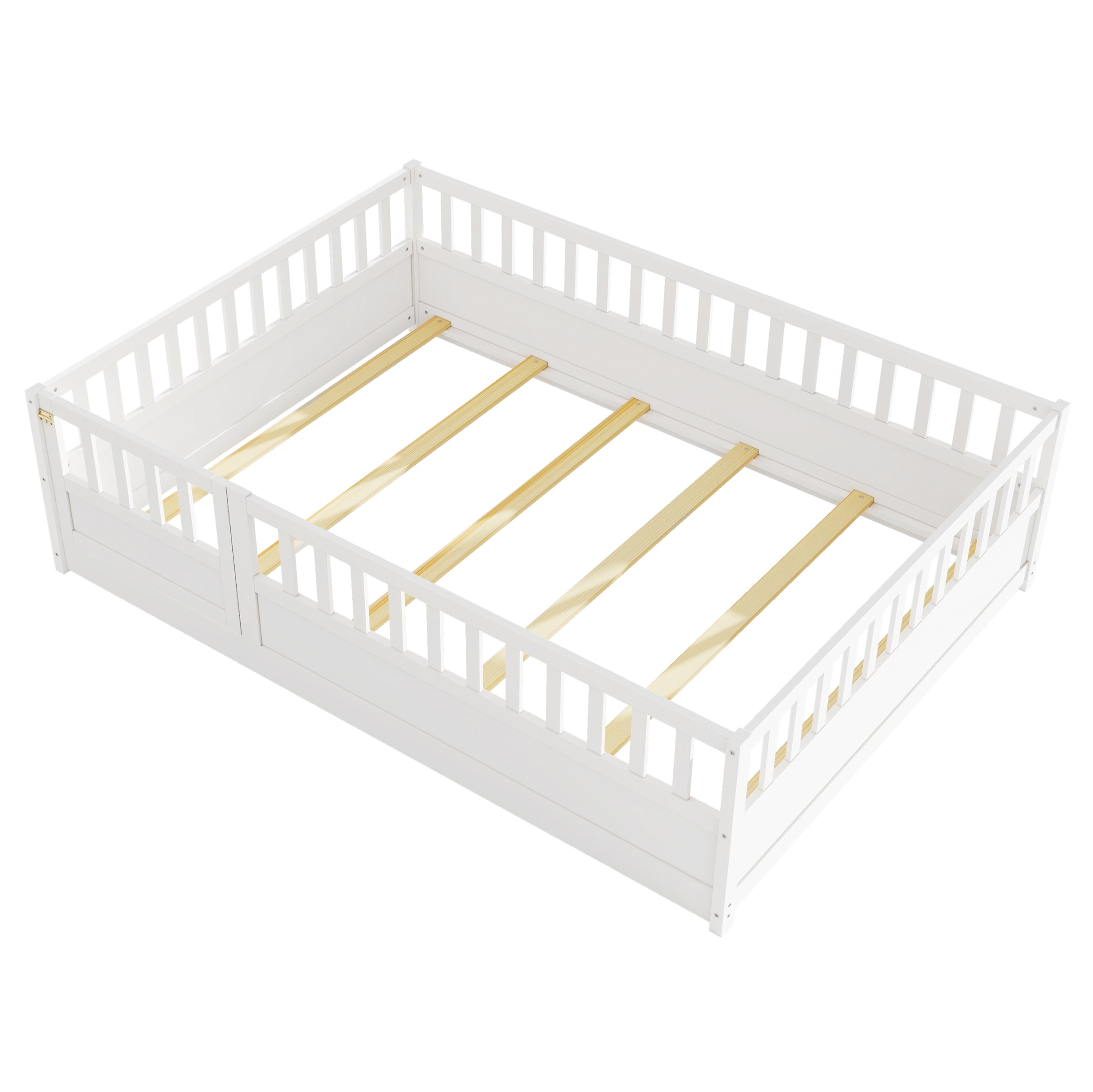 Full size  Floor bed, integral construction with super high security barrier, door, children's floor bed frame, Montessori wooden children's floor bed, Support slat white Full size  Floor bed, integral construction with super high security barrier, door, children's floor bed frame, Montessori wooden children's floor bed, Support slat white