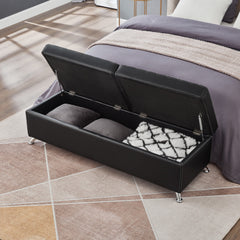 56.7" Bed Bench with Storage Black Leather