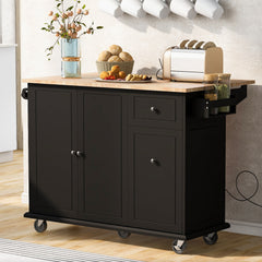 Kitchen Island with Drop Leaf & Pull-Out Organizer, Rolling, Black