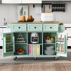 Kitchen Cart with Rubber wood Drop-Leaf Countertop for Dinning Room, Mint Green