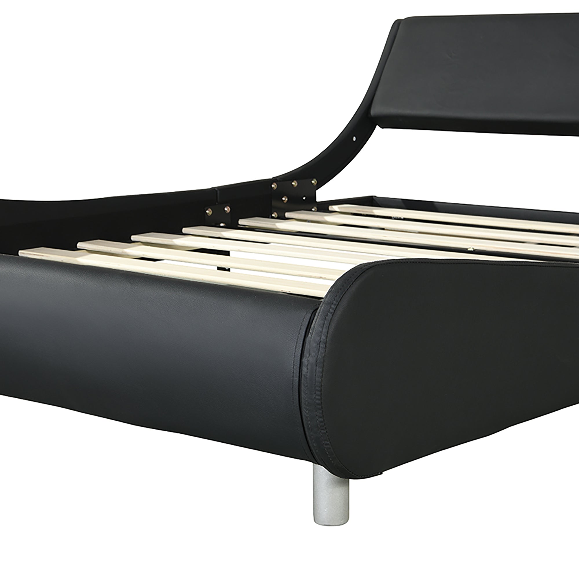 Faux Leather Upholstered Platform Bed Frame,LED lighting with remote controller and APP,Curve Design,Wood Slat Support,No Box Spring Needed,Easy Assemble,Queen Size,Black Faux Leather Upholstered Platform Bed Frame,LED lighting with remote controller and APP,Curve Design,Wood Slat Support,No Box Spring Needed,Easy Assemble,Queen Size,Black