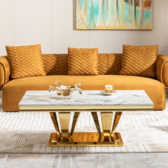 51" MDF Marble Coffee Table, Gold Stainless Steel Base