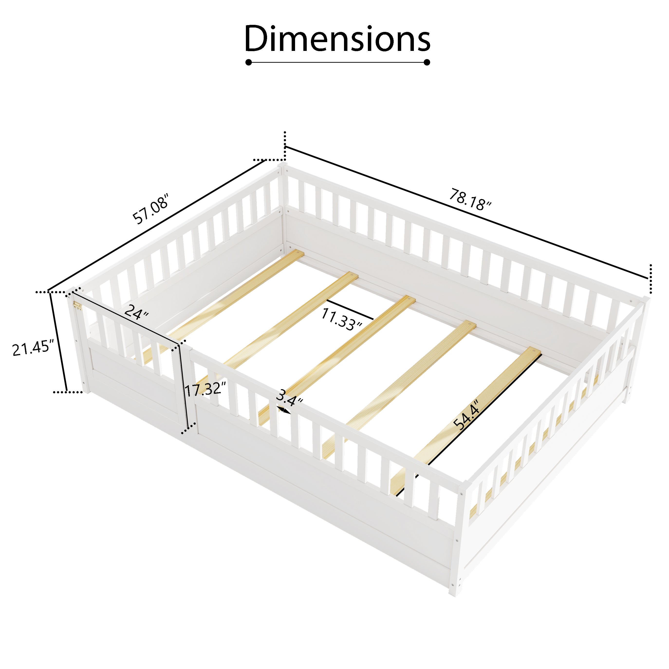 Full size  Floor bed, integral construction with super high security barrier, door, children's floor bed frame, Montessori wooden children's floor bed, Support slat white Full size  Floor bed, integral construction with super high security barrier, door, children's floor bed frame, Montessori wooden children's floor bed, Support slat white