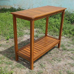 Wooden Workstation for Garden Balcony Garage, Acacia Console Potting Table Light Brown