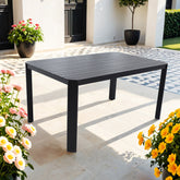 Modern Outdoor Table in Aluminum with Slatted Design & Umbrella Hole for Dining