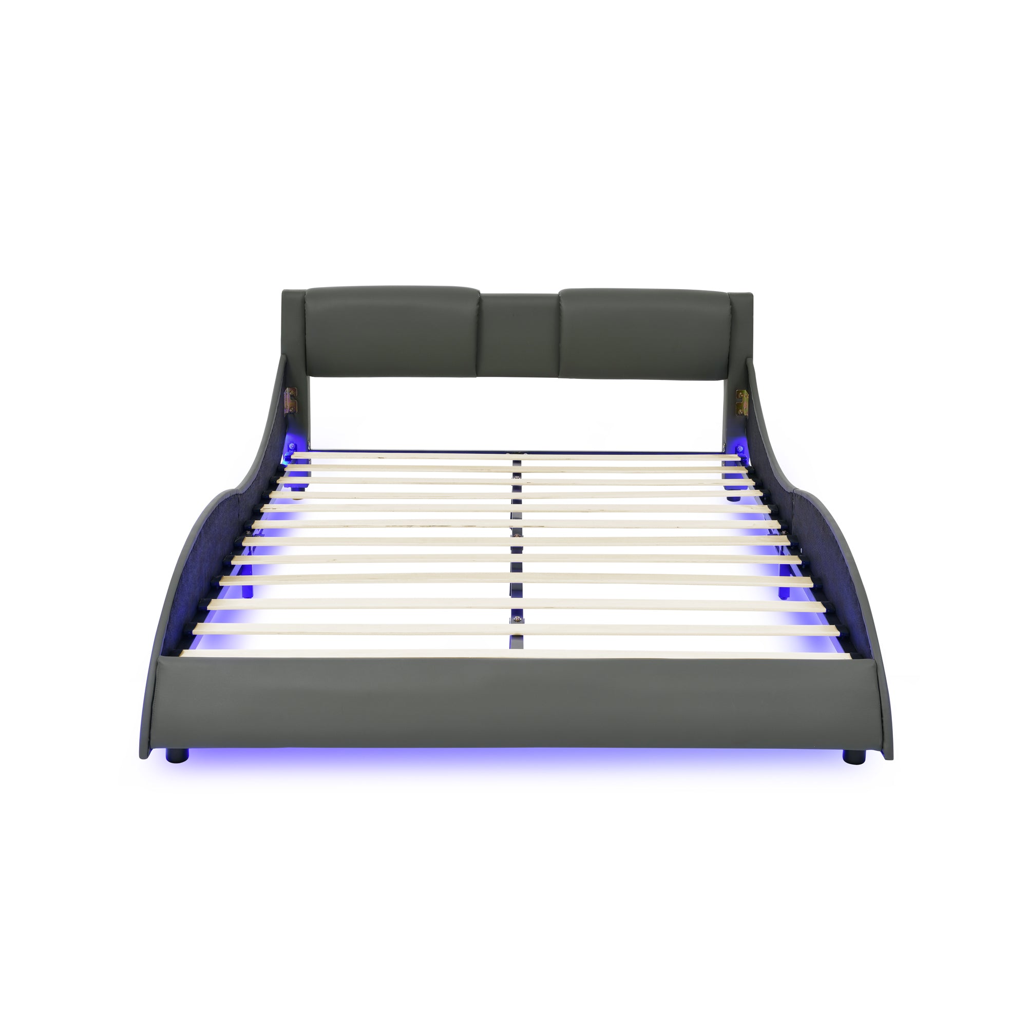 Queen Led Bed Frame Modern Faux Leather Upholstered Platform Bed Frame with RGB LED Lights and Headboard Wave Like Curve Low Profile Bed Frame,Wood Slats Support,Easy Assembly, Grey Queen Led Bed Frame Modern Faux Leather Upholstered Platform Bed Frame with RGB LED Lights and Headboard Wave Like Curve Low Profile Bed Frame,Wood Slats Support,Easy Assembly, Grey
