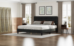 King Bed Frame with Headboard, Sturdy Platform, Dark Grey