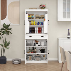 71" Kitchen Pantry Storage Cabinet with 4 Doors(2Doors with Racks),1 Drawer, 2 Adjustable Shelves, Freestanding Cupboard for Kitchen, Dining Room and Living Room-White
