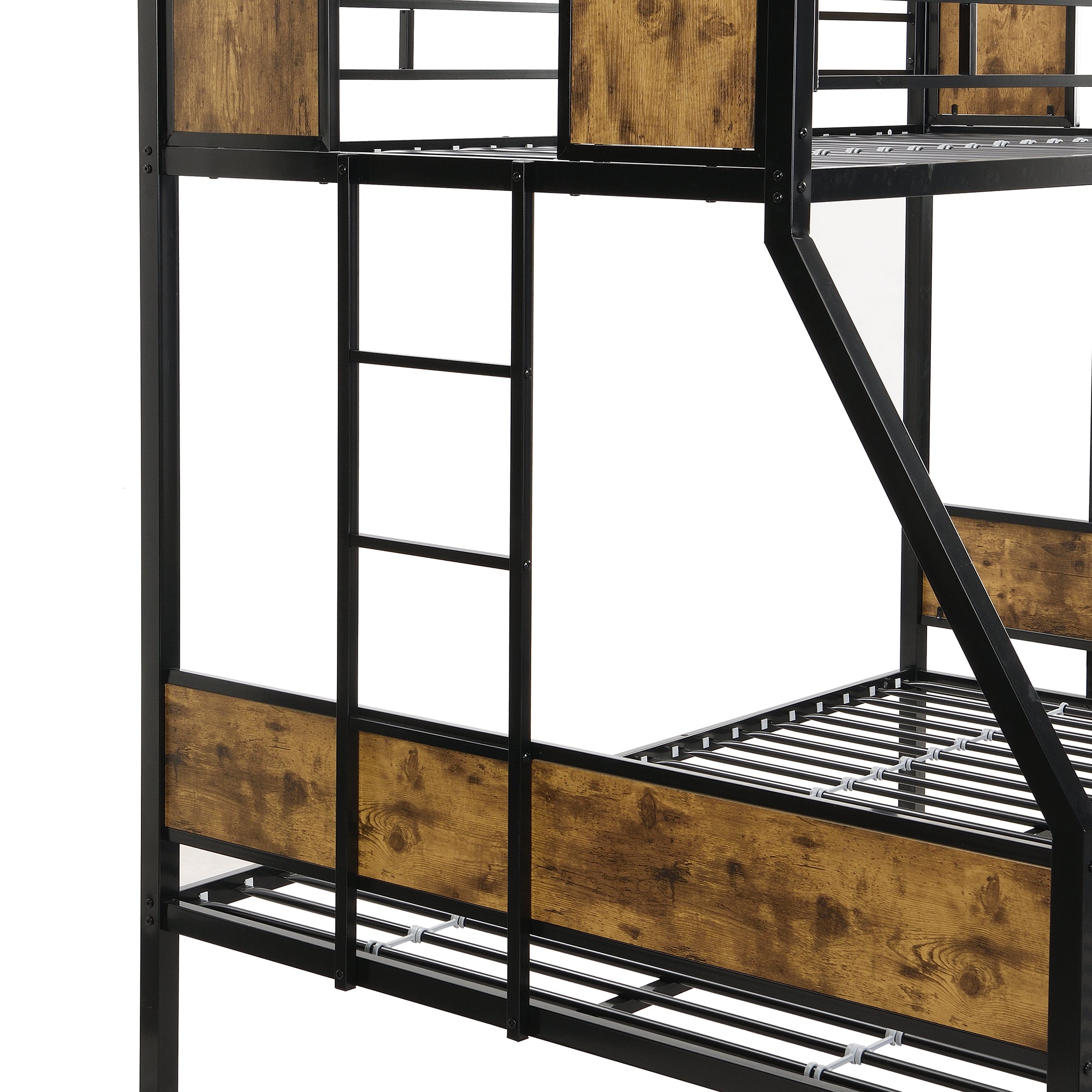 Twin Over FULL  Metal Bunk Bed  with Trundle  2 - Side Ladder and Full-Length Guardrail, No Box Spring Needed, Large Under Bed Storage, Easy Assemble , Black &  Brown Twin Over FULL  Metal Bunk Bed  with Trundle  2 - Side Ladder and Full-Length Guardrail, No Box Spring Needed, Large Under Bed Storage, Easy Assemble , Black &  Brown
