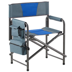 Padded Folding Oversized Directors Chair with Storage Pockets for Camping, Blue/Grey