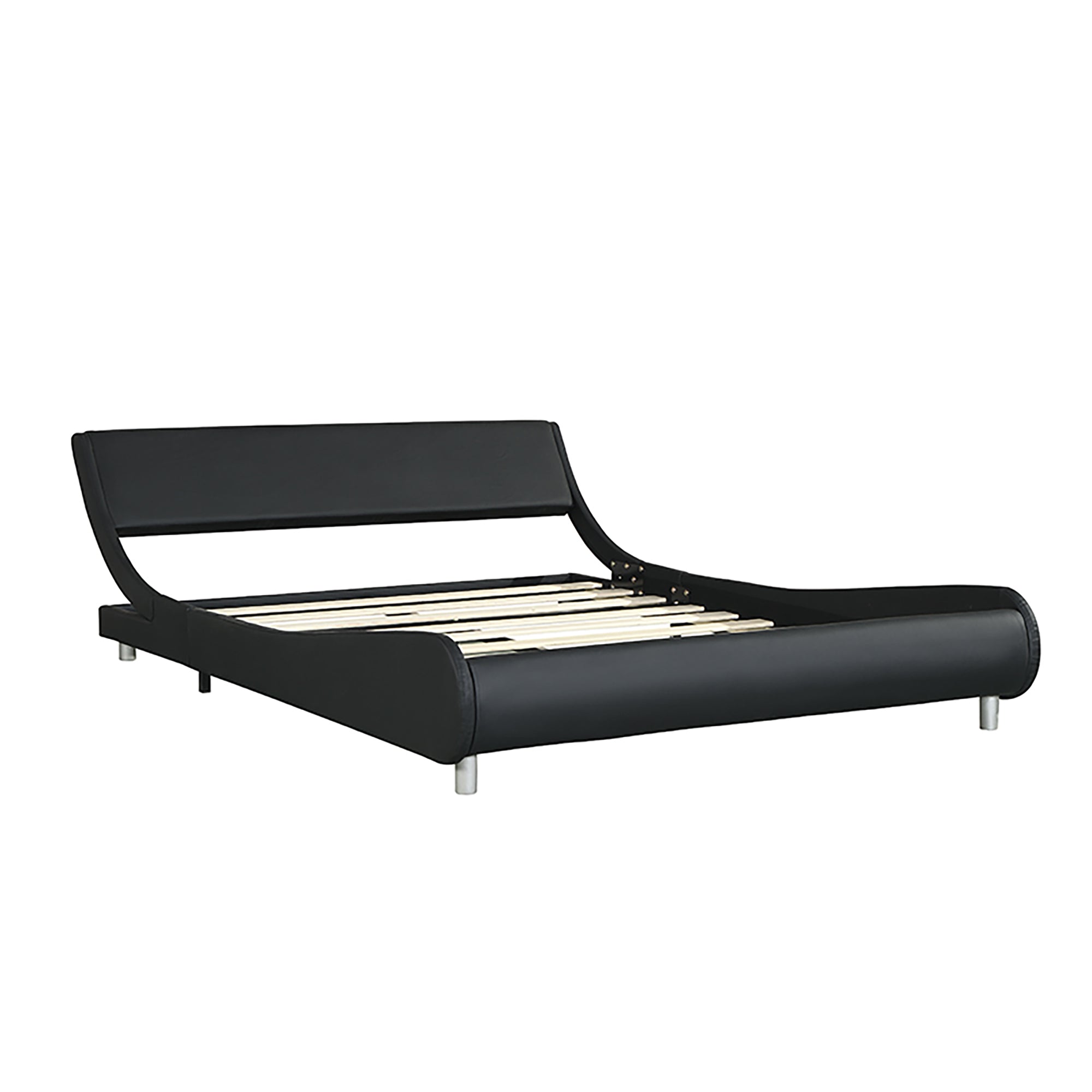 Faux Leather Upholstered Platform Bed Frame,LED lighting with remote controller and APP,Curve Design,Wood Slat Support,No Box Spring Needed,Easy Assemble,Queen Size,Black Faux Leather Upholstered Platform Bed Frame,LED lighting with remote controller and APP,Curve Design,Wood Slat Support,No Box Spring Needed,Easy Assemble,Queen Size,Black