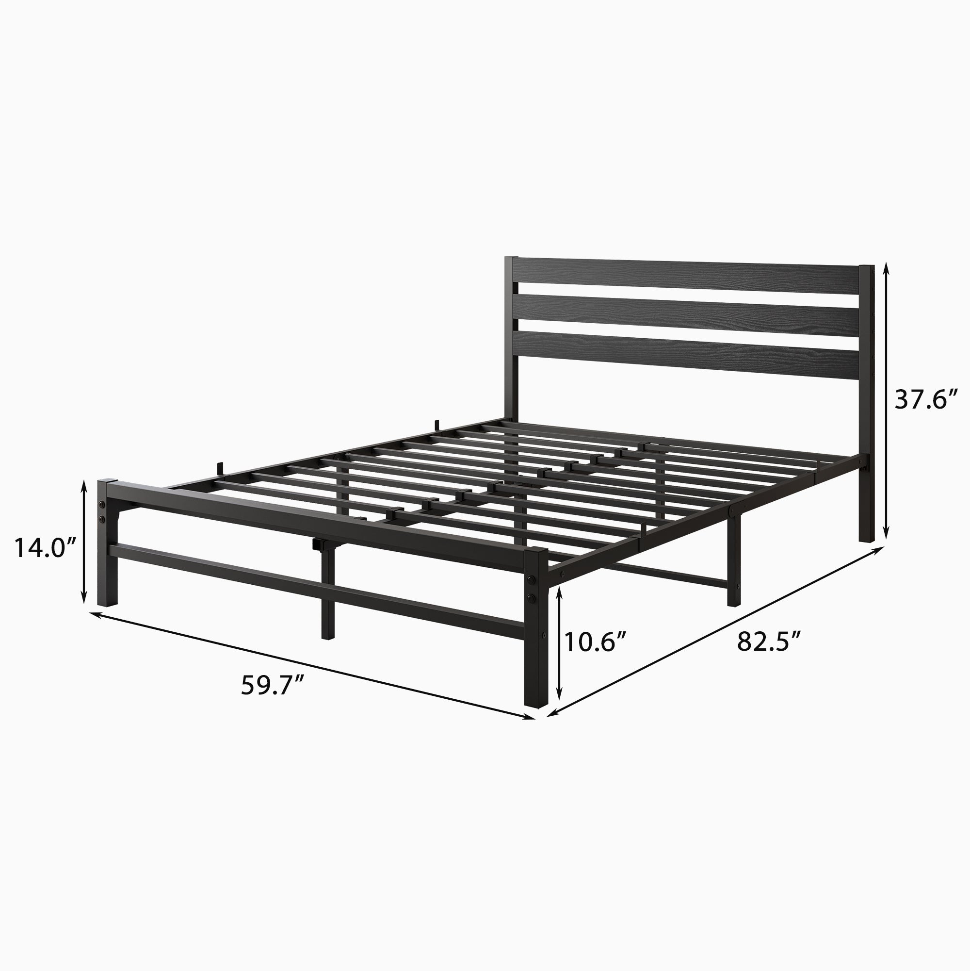 Queen Platform Bed Frame with Wooden Headboard, Black Queen Platform Bed Frame with Wooden Headboard, Black