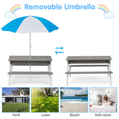 3-in-1 Kids' Wooden Picnic Table with Umbrella – Sand & Water Play Table