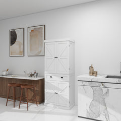 71" Kitchen Pantry Storage Cabinet , with 4 Doors, Drawer, 2 Adjustable Shelves, Freestanding Cupboard for Dining Room Living Room, Laundry-White