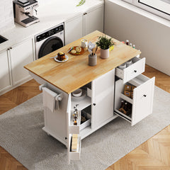 Kitchen Island with Drop Leaf & Pull-Out Organizer, Rolling, White
