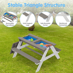 3-in-1 Kids' Wooden Picnic Table with Umbrella – Sand & Water Play Table