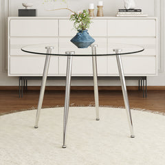 Modern Round Glass Top Dining Table with Silver Metal Legs - Perfect for Your Home