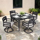 5-Piece Modern Aluminum Outdoor Patio Dining Set with 4 Swivel Rockers and 40" Square Table, Ember Black