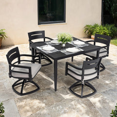 5-Piece Modern Aluminum Outdoor Patio Dining Set with 4 Swivel Rockers and 40" Square Table, Ember Black