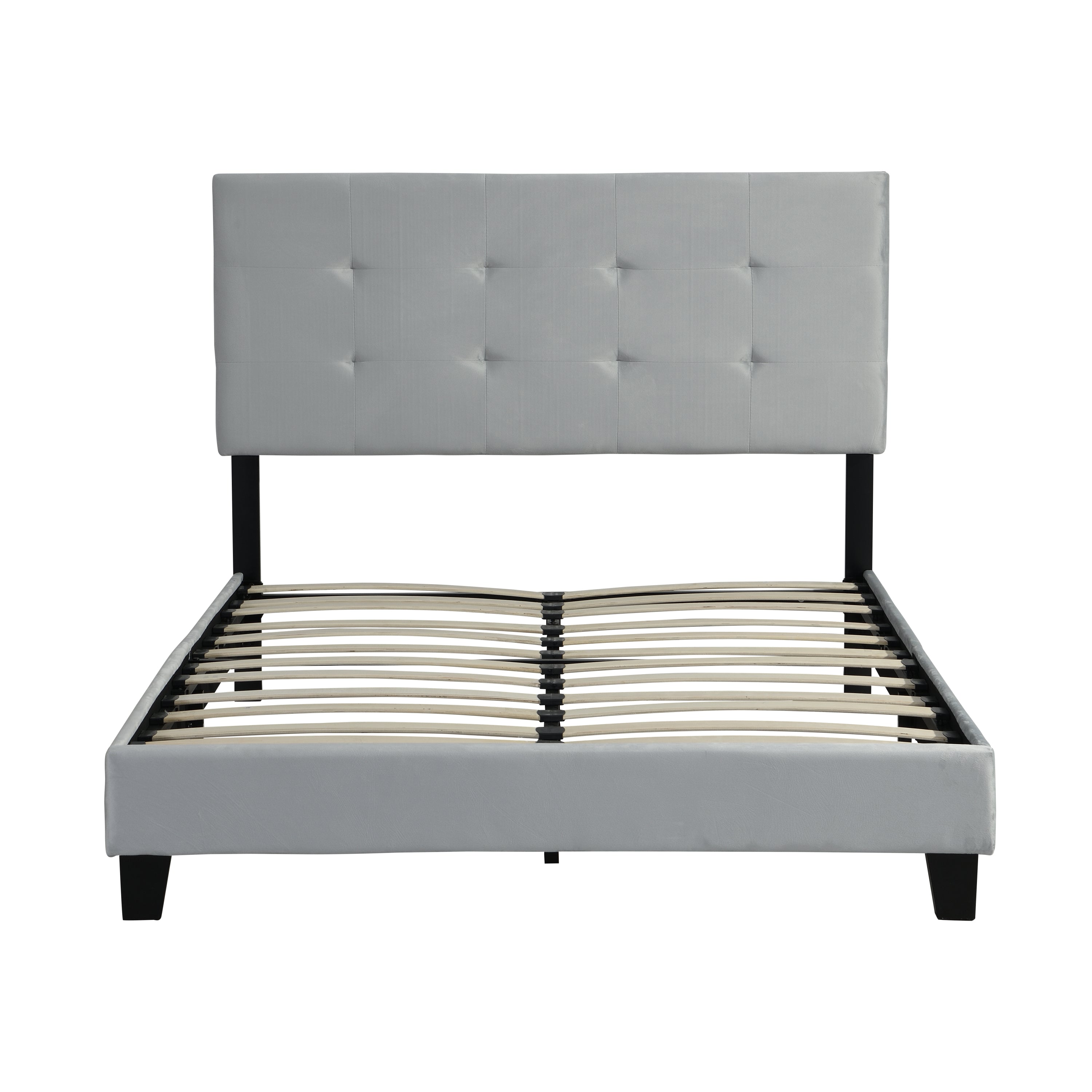 Full Size Upholstered  Platform Bed Frame with  pull point Tufted Headboard, Strong Wood Slat Support, Mattress Foundation, No Box Spring Needed, Easy Assembly,  Gray Full Size Upholstered  Platform Bed Frame with  pull point Tufted Headboard, Strong Wood Slat Support, Mattress Foundation, No Box Spring Needed, Easy Assembly,  Gray