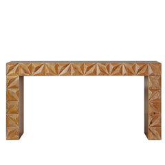Modern Geometric Wooden Console Table – Dark Brown Finish with Handcrafted 3D Design