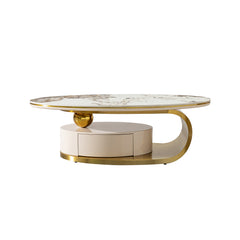0.47" Sintered Stone Coffee Table with 2 Drawers, Gold Base