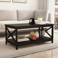 Modern Rectangular Black Coffee Table - Minimalistic Design for Living Room