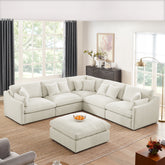 6-Seats Modular L-Shaped Sectional Sofa with Ottoman,10 Pillows, Oversized Upholstered Couch w/Removabled Down-Filled Seat Cushion for Living Room, Chenille Beige