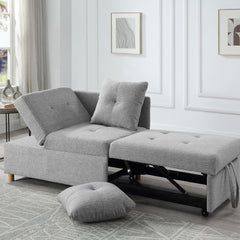 4-in-1 Convertible Sofas & Couches, Single Extendable Sofa with 6 Position Adjustable Back, Sofa Bed with 2 Pillows, Light Gray
