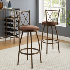 Set of 2 Industrial Bar Stools with Footrest, Brown