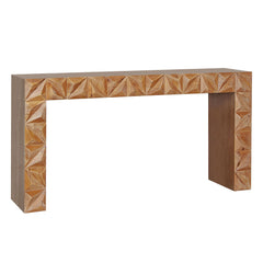 Modern Geometric Wooden Console Table – Dark Brown Finish with Handcrafted 3D Design