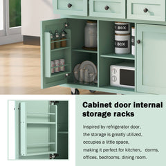 Kitchen Cart with Rubber wood Drop-Leaf Countertop for Dinning Room, Mint Green