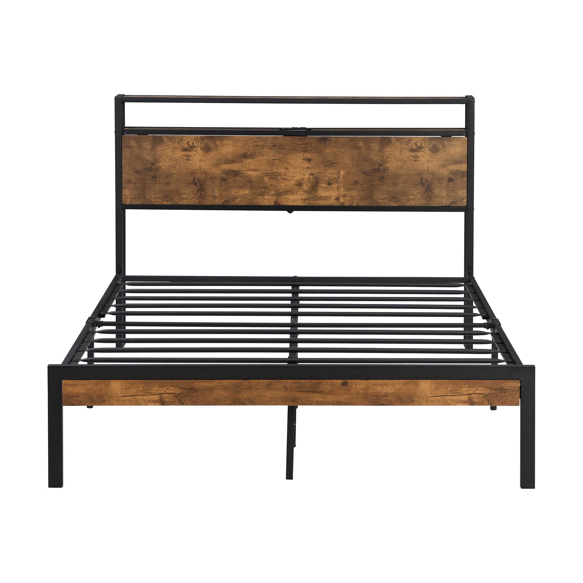 King Size Metal Platform Bed Frame with Wooden Headboard and Footboard with USB LINER, No Box Spring Needed, Large Under Bed Storage, Easy Assemble King Size Metal Platform Bed Frame with Wooden Headboard and Footboard with USB LINER, No Box Spring Needed, Large Under Bed Storage, Easy Assemble