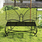 Butterfly Cast Metal Garden Bench, Outdoor Patio & Park Bench for Yard & Entryway