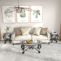 3-Piece Tempered Glass Coffee Table Set with Round Side Tables
