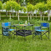 3-Piece Folding Table Chairs Set Patio Garden for Camping, BBQ & Backyard, Black/Blue