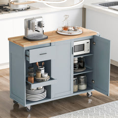 K&K Kitchen Island with Foldable Counter Top for Kitchen, Living Room, Dining Room, Grey Blue