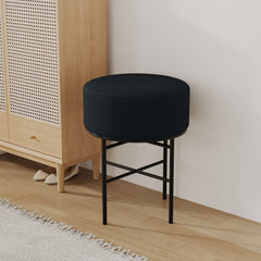 Set of 2 Round Cushioned Vanity Stools, Upholstered, Black