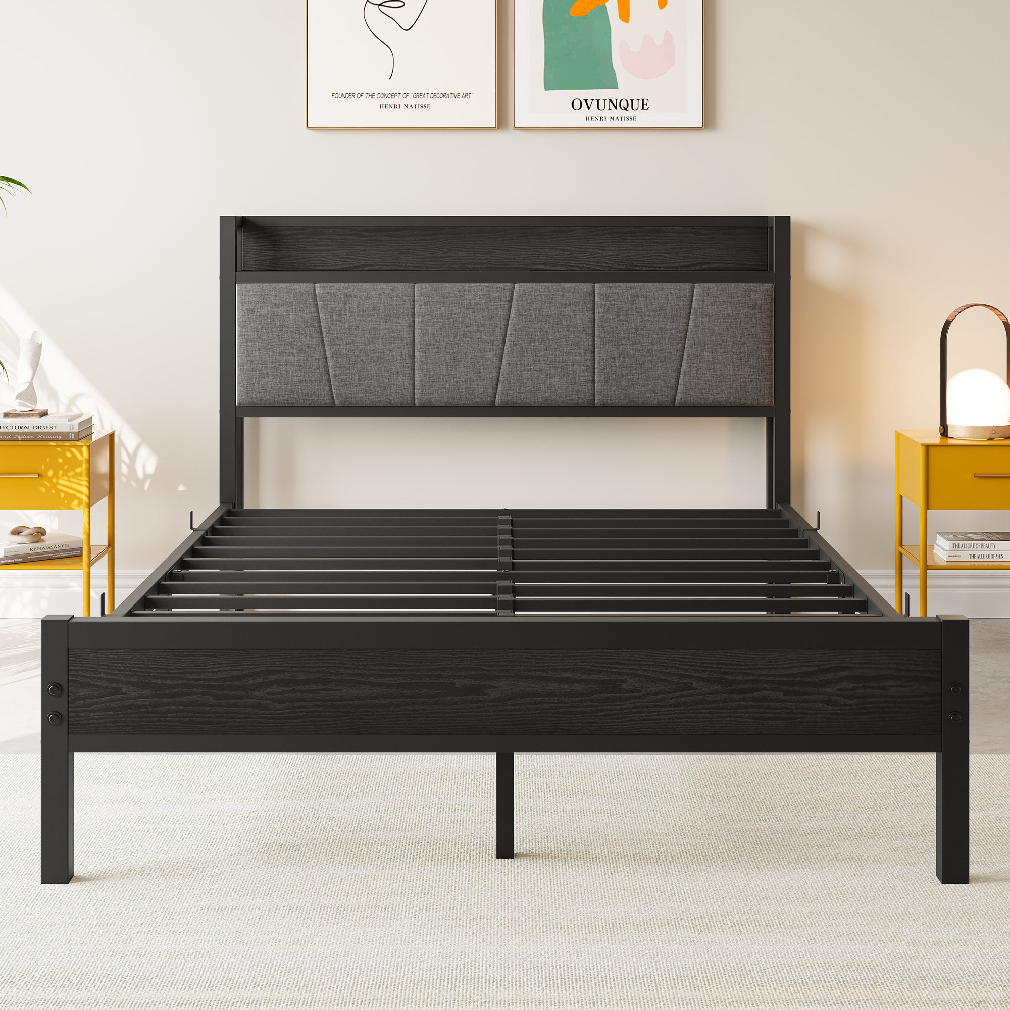 Full Bed Frame with Storage Headboard & Charging Station Full Bed Frame with Storage Headboard & Charging Station