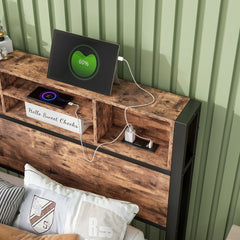 Twin Bed Frame with Storage Headboard & Charging Station - Black