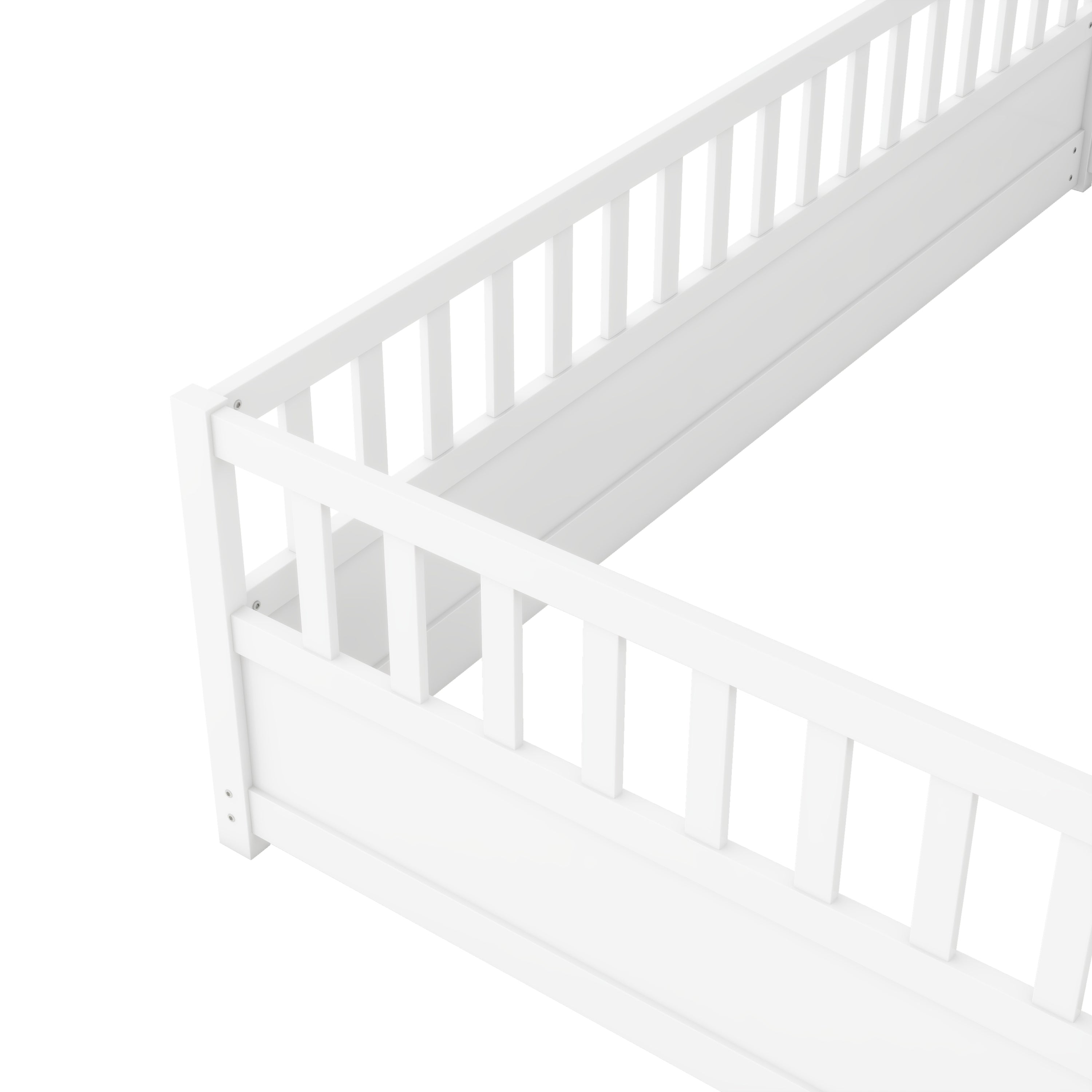Twin Size Floor bed, integral construction with super high security barrier, door, children's floor bed frame, Montessori wooden children's floor bed, white Twin Size Floor bed, integral construction with super high security barrier, door, children's floor bed frame, Montessori wooden children's floor bed, white