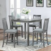 5 Piece Dining Table Set for Small Space, Gray Wooden Square Table Set with 4 Upholstered Chairs