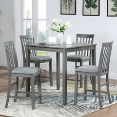 5 Piece Dining Table Set for Small Space, Gray Wooden Square Table Set with 4 Upholstered Chairs