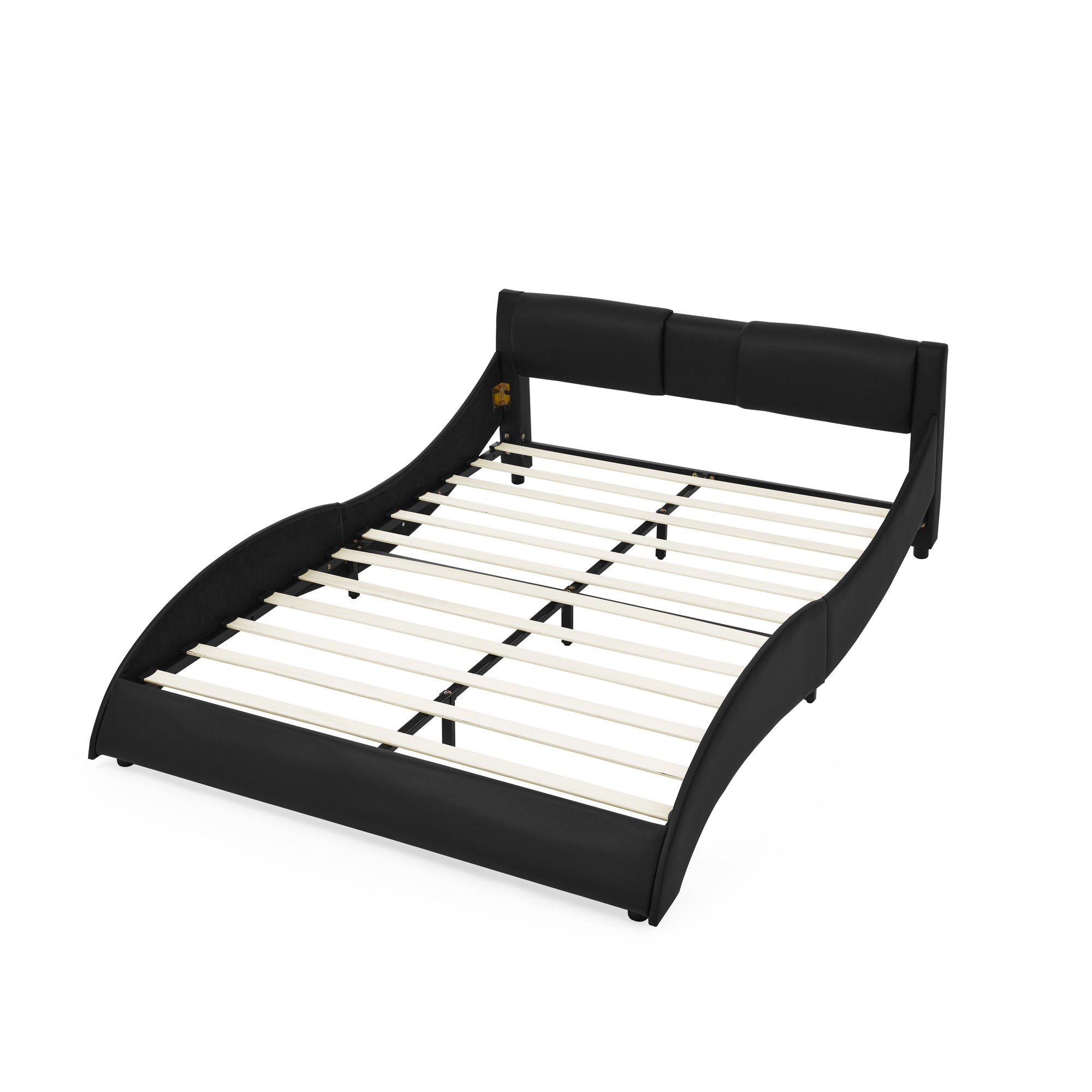 Queen Bed Frame Modern Faux Leather Upholstered Platform Bed Frame with and Headboard Wave Like Curve Low Profile Bed Frame,Wood Slats Support,Easy Assembly,Black Queen Bed Frame Modern Faux Leather Upholstered Platform Bed Frame with and Headboard Wave Like Curve Low Profile Bed Frame,Wood Slats Support,Easy Assembly,Black