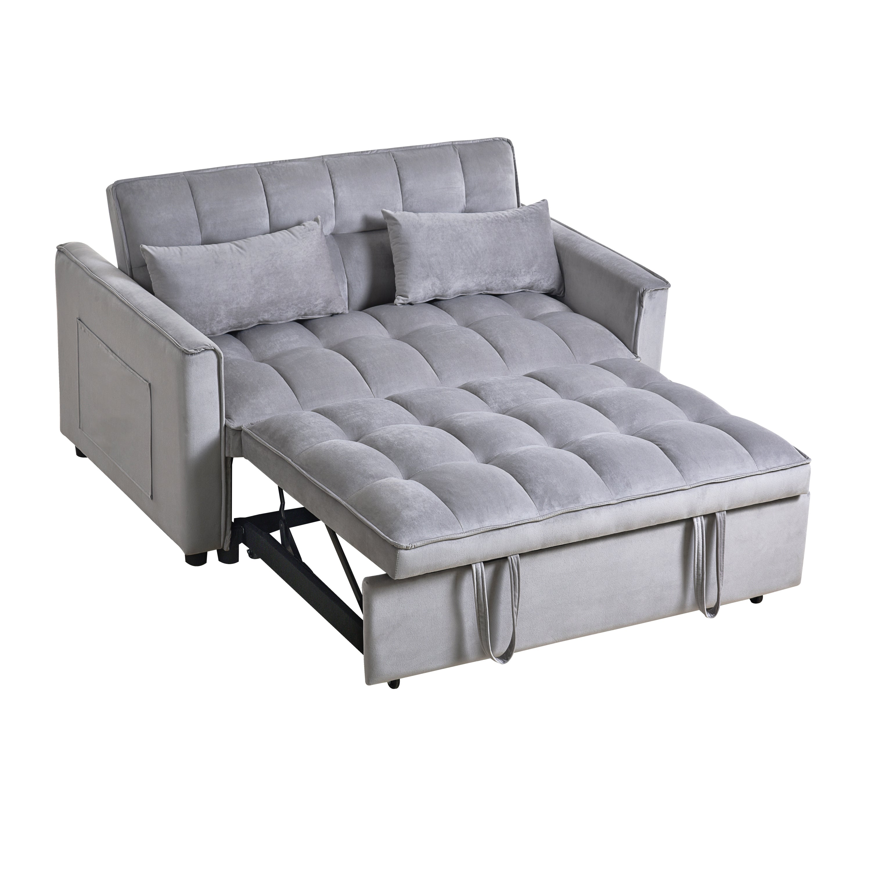 3-in-1 Sleeper Sofa Bed, Velvet Loveseat Futon – Gray 3-in-1 Sleeper Sofa Bed, Velvet Loveseat Futon – Gray