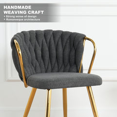 Dark Grey Linen Dining Chair with Gold-Plated Metal Legs (Set of 2) – Modern & Elegant